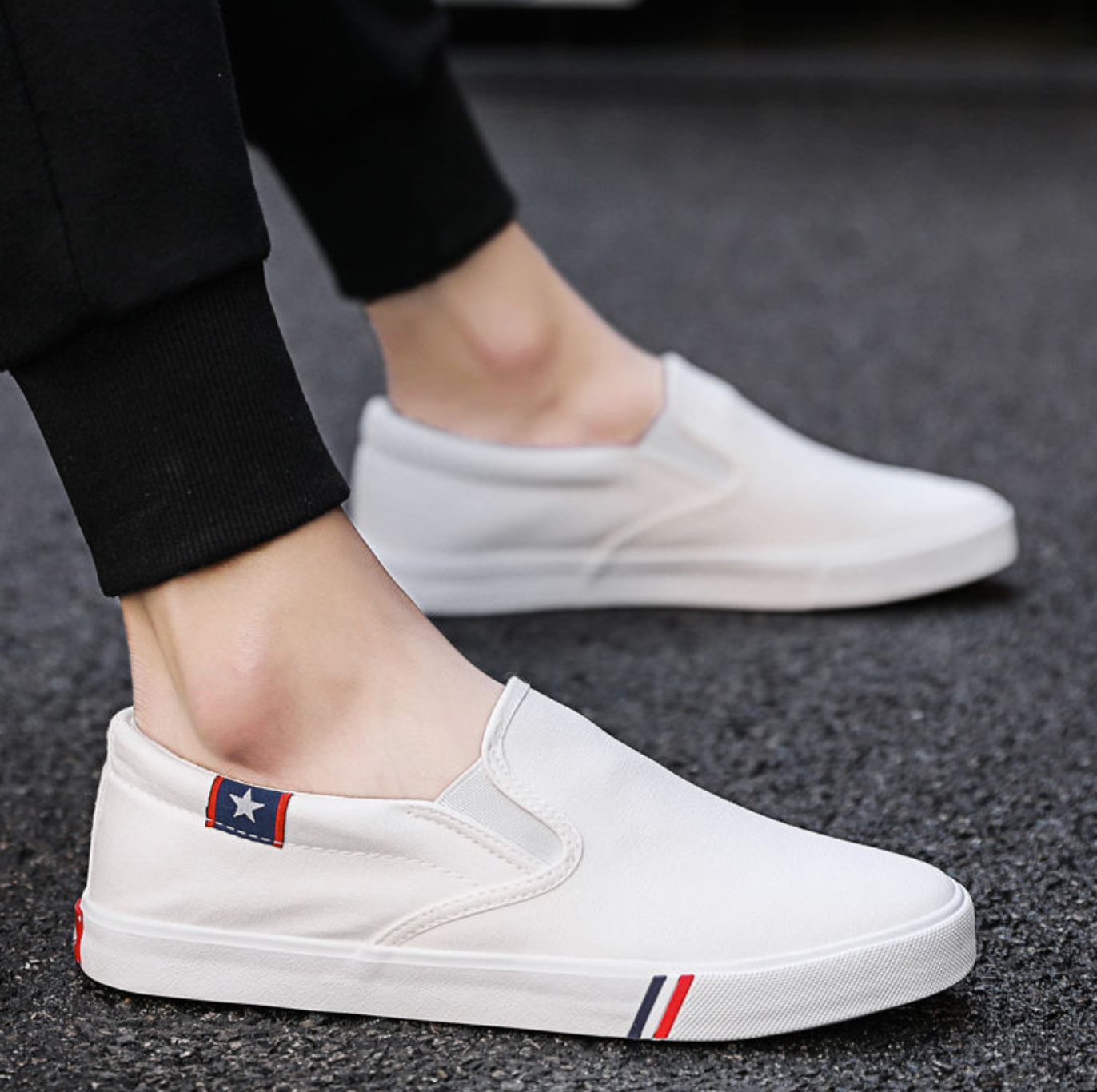 White Canvas Slip-On Sneakers for Men