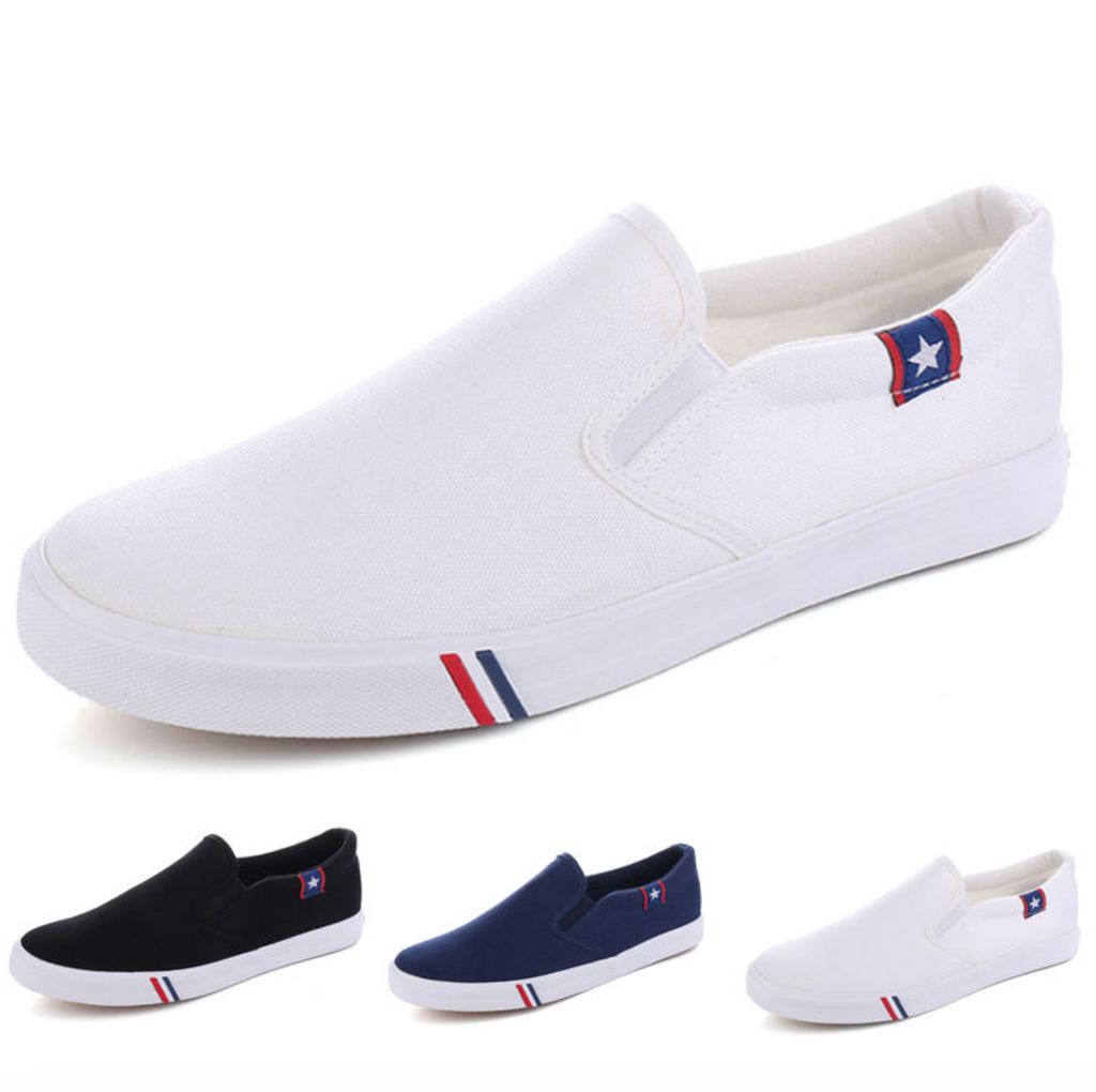 White Canvas Slip-On Sneakers for Men