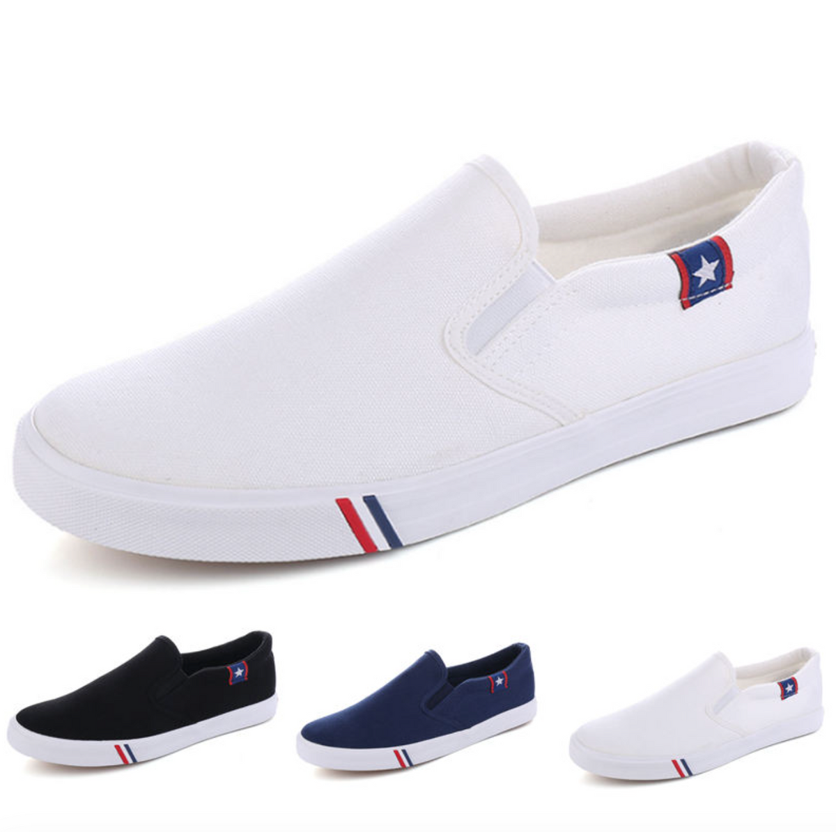 White Canvas Slip-On Sneakers for Men